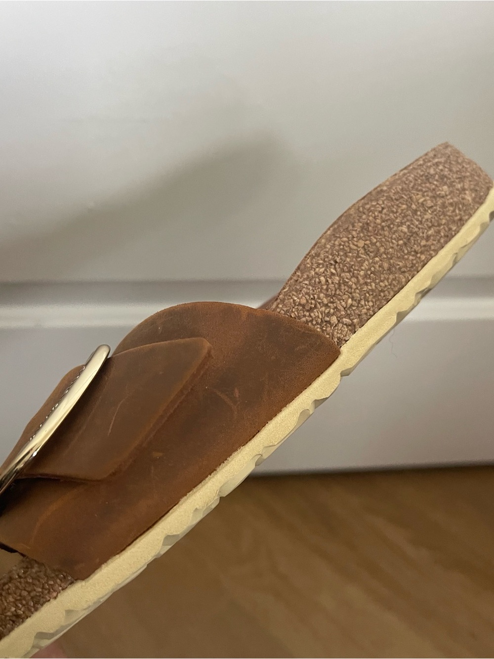 Birkenstock Madrid Big Buckle Cognac Leather Slide Sandals - Picture 10 of 15